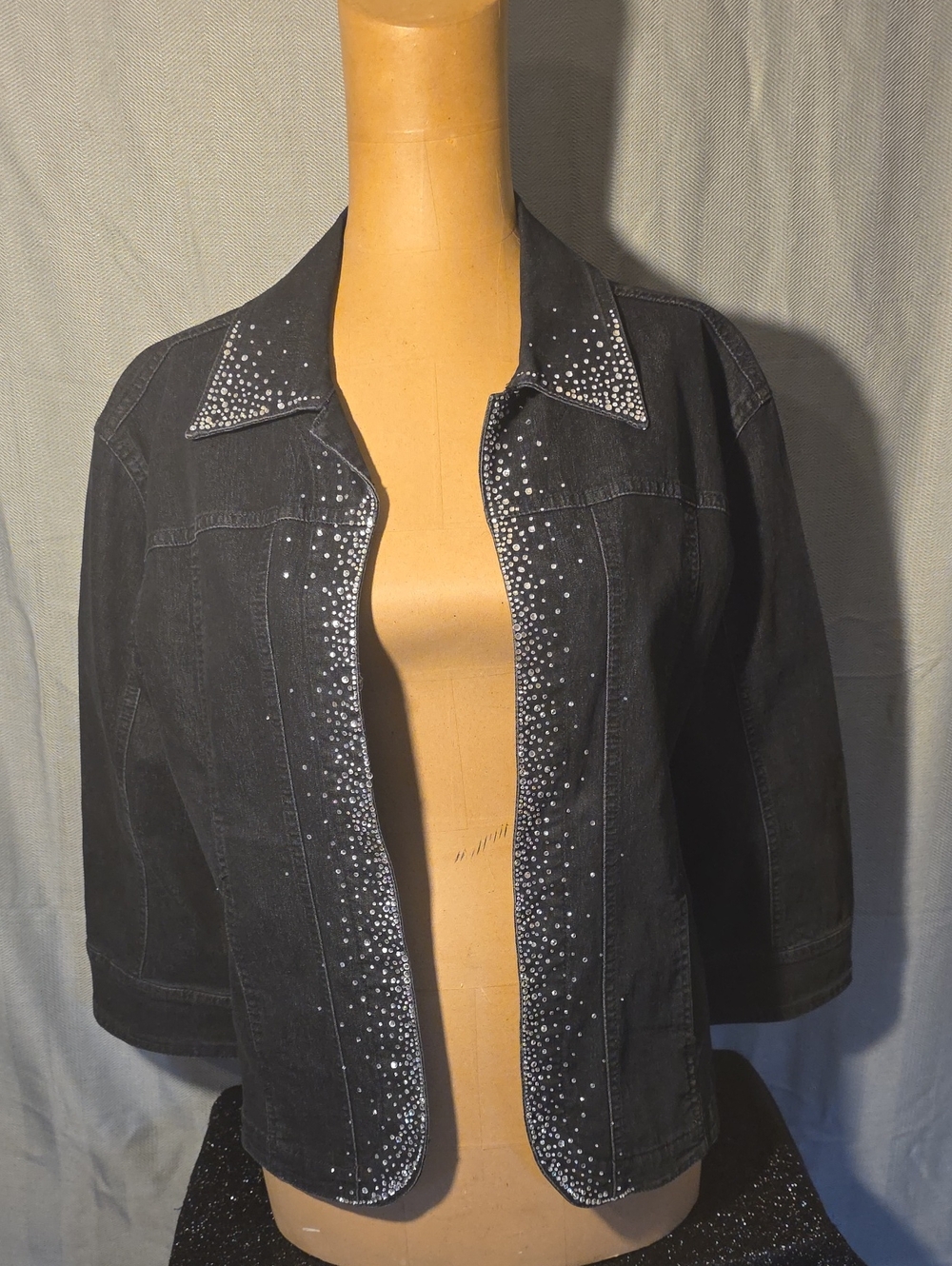 Lady Noiz Black Denim Jacket with Crystal Accent